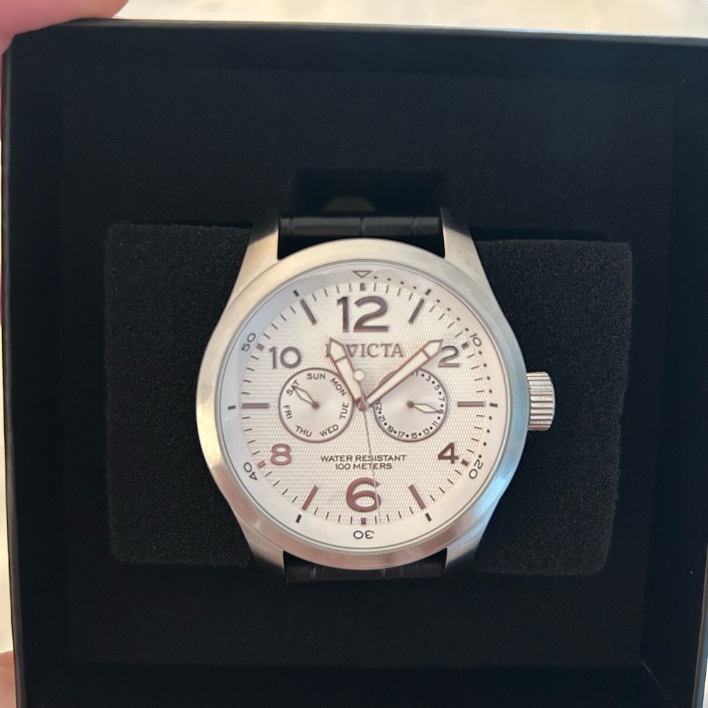 Invicta Black Strap Watch with Silver Hardware